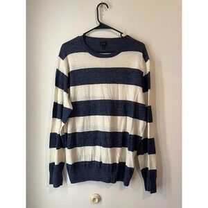 J Crew Linen Blend Crew Neck Sweater White Blue Stripe Mens XL